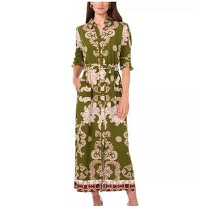 Vince Camuto Green Paisley Midi Shirtdress